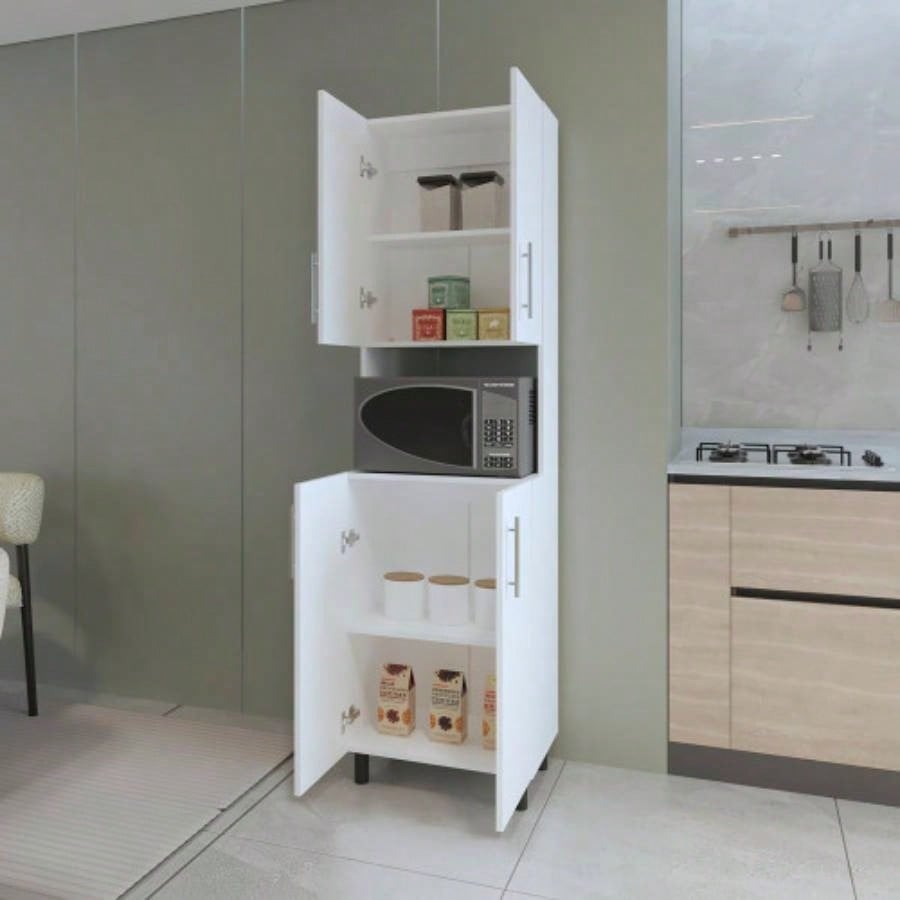 FM FURNITURE Ko Vaya Double Cabinet Kitchen Pantry with Open Storage. White