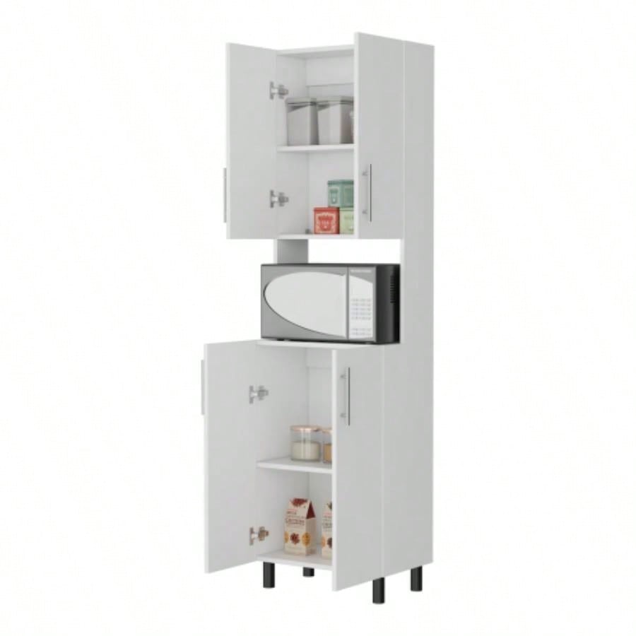 FM FURNITURE Ko Vaya Double Cabinet Kitchen Pantry with Open Storage. White