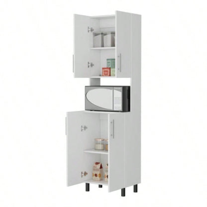 FM FURNITURE Ko Vaya Double Cabinet Kitchen Pantry with Open Storage. White