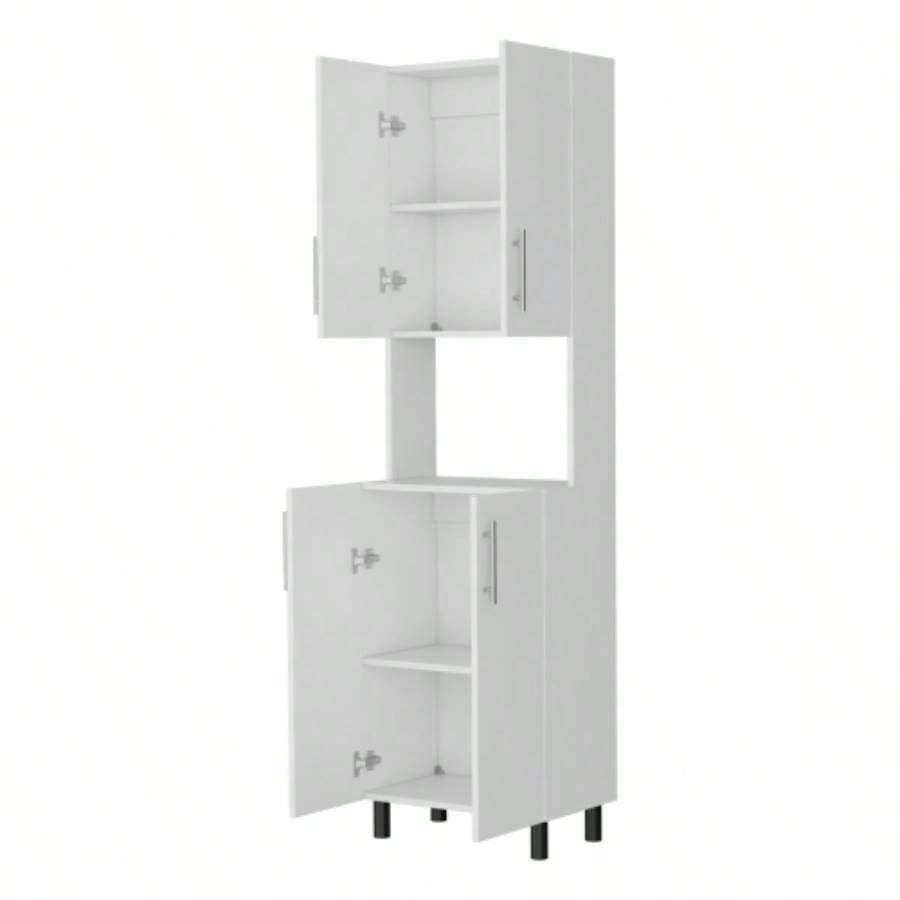 FM FURNITURE Ko Vaya Double Cabinet Kitchen Pantry with Open Storage. White