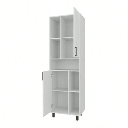 FM FURNITURE Buckshot Kitchen Pantry with Open Storage and 2 Doors, White