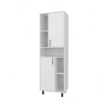 FM FURNITURE Buckshot Kitchen Pantry with Open Storage and 2 Doors, White
