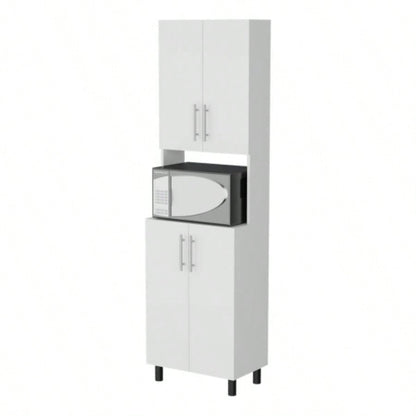 FM FURNITURE Ko Vaya Double Cabinet Kitchen Pantry with Open Storage. White