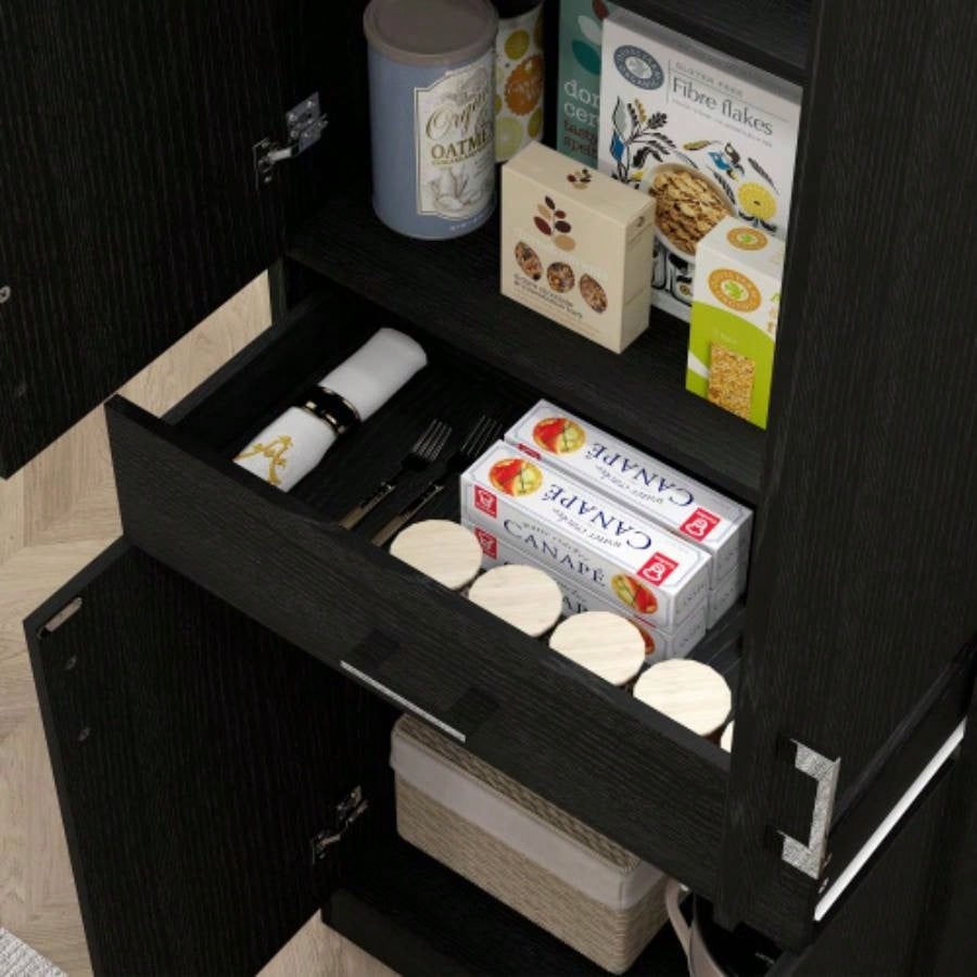 HOMCOM 71 Kitchen Pantry Cabinet with Drawer and Adjustable Shelf, Freestanding Tall Storage Cabinet with 2 Double Door Cupboards, Distressed Black
