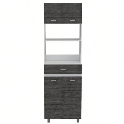 Pembrooke 2 - Shelf 1 - Drawer Microwave Pantry Cabinet Smokey Oak and White