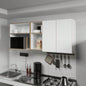 Wall - Mounted Kitchen Cabinet with Microwave Space, Open Shelves, and Double Doors - Natural Oak and White