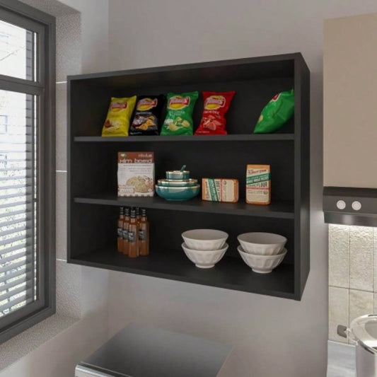 Chinle Wall Cabinet in Melamine with Open Storage, Black