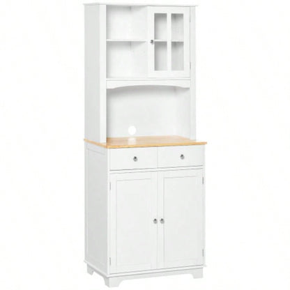 HOMCOM Freestanding 67 Kitchen Buffet with Hutch, Pantry Cabinet with Microwave Stand, Adjustable Shelf, 2 Drawers, Cupboard, White