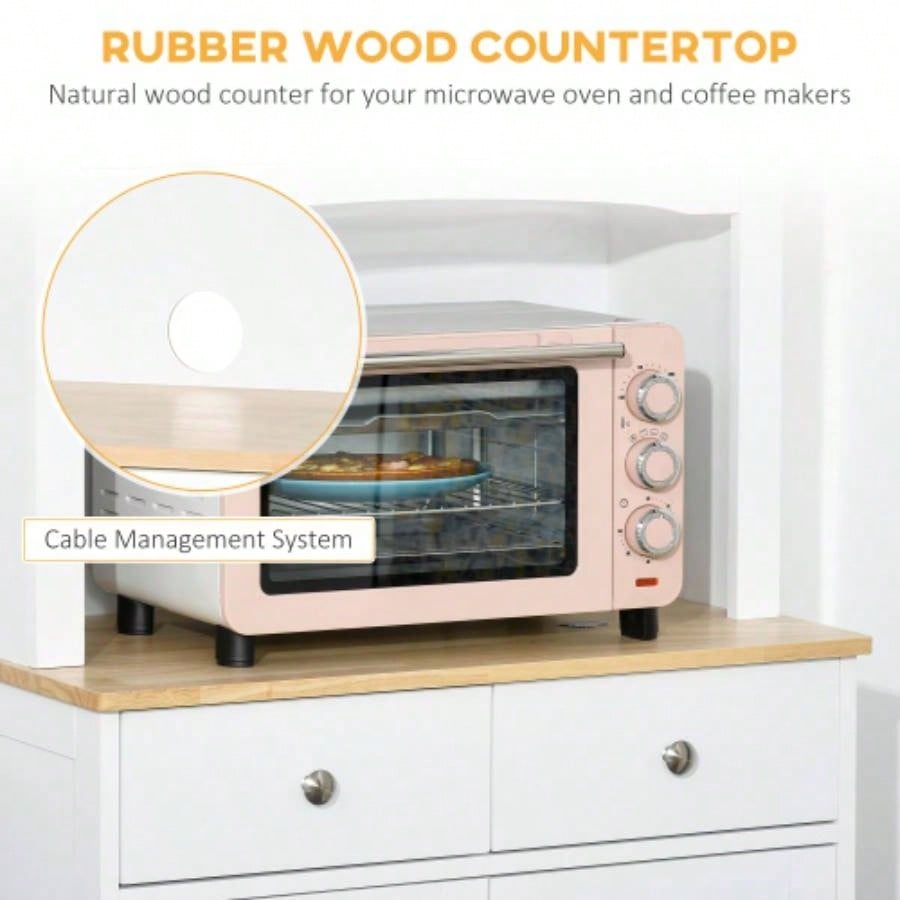 HOMCOM Freestanding 67 Kitchen Buffet with Hutch, Pantry Cabinet with Microwave Stand, Adjustable Shelf, 2 Drawers, Cupboard, White