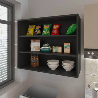 Chinle Wall Cabinet in Melamine with Open Storage, Black