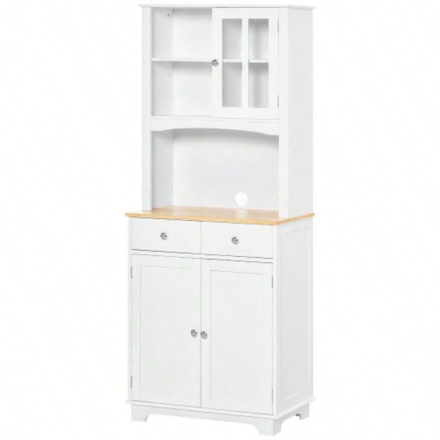 HOMCOM Freestanding 67 Kitchen Buffet with Hutch, Pantry Cabinet with Microwave Stand, Adjustable Shelf, 2 Drawers, Cupboard, White