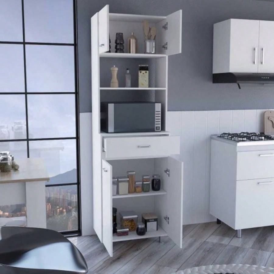 Microwave Double Door Cabinet, One Drawer, One Shelf Microwave, White