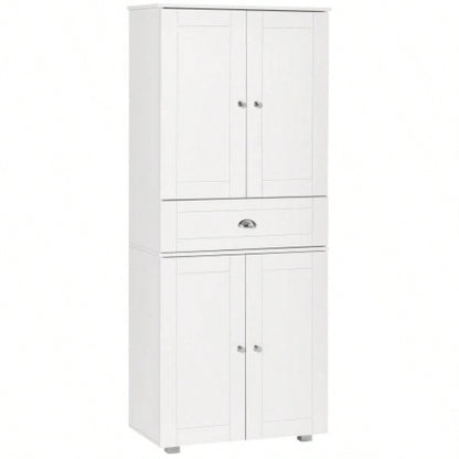HOMCOM 72 Freestanding Kitchen Pantry Cabinet with 2 Large Double Door Cabinets and 1 Center Drawer, White