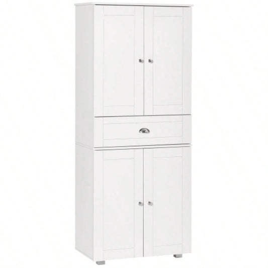 HOMCOM 72 Freestanding Kitchen Pantry Cabinet with 2 Large Double Door Cabinets and 1 Center Drawer, White