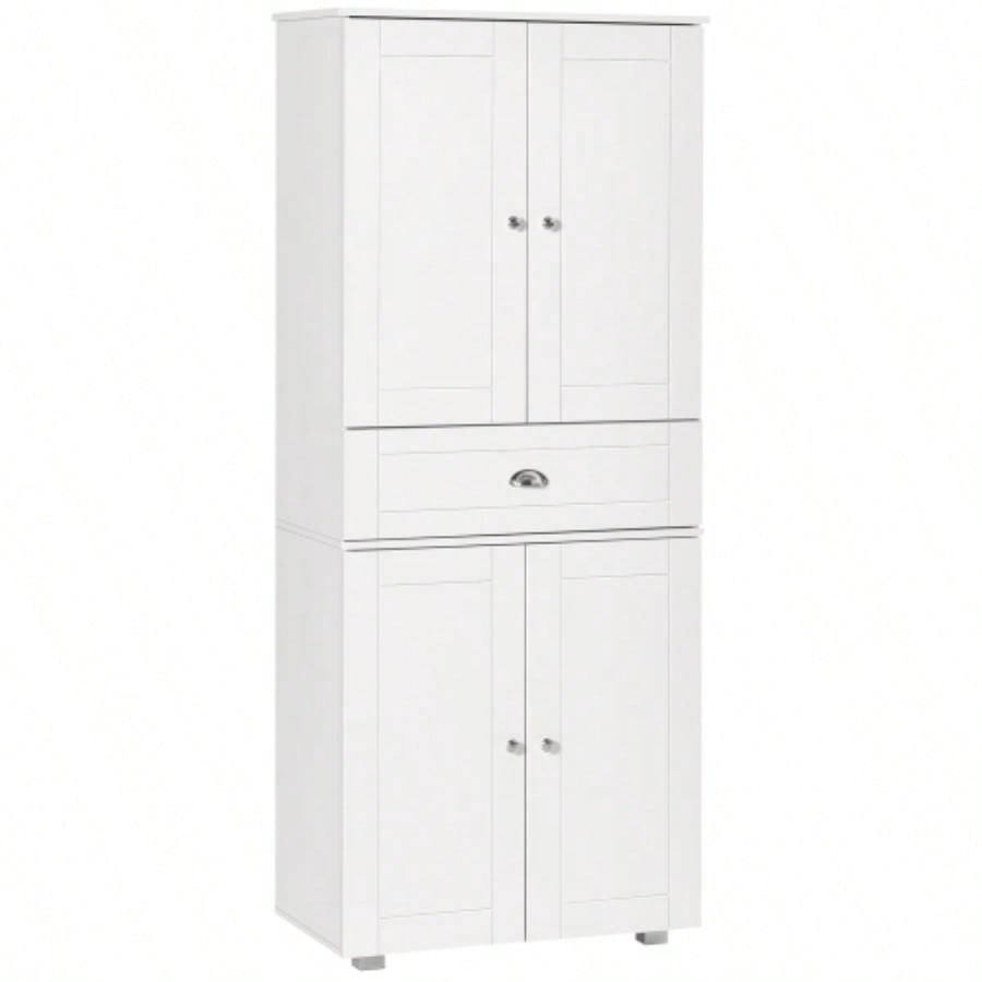 HOMCOM 72 Freestanding Kitchen Pantry Cabinet with 2 Large Double Door Cabinets and 1 Center Drawer, White