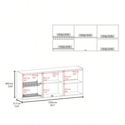 Lydia Wall Cabinet kitchen in Melamine wit 4 Doors and Glass Storage, Natural Oak