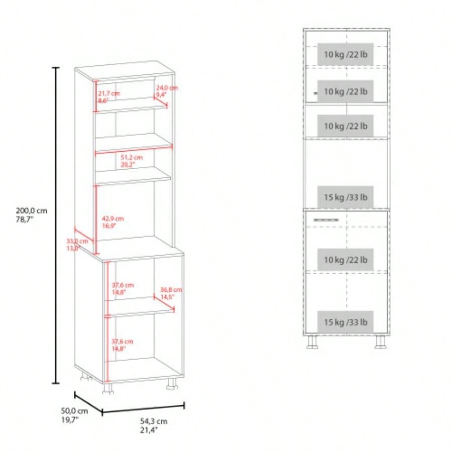 FM FURNITURE Buckeye Kitchen Pantry with Open Storage and 2 Doors, White