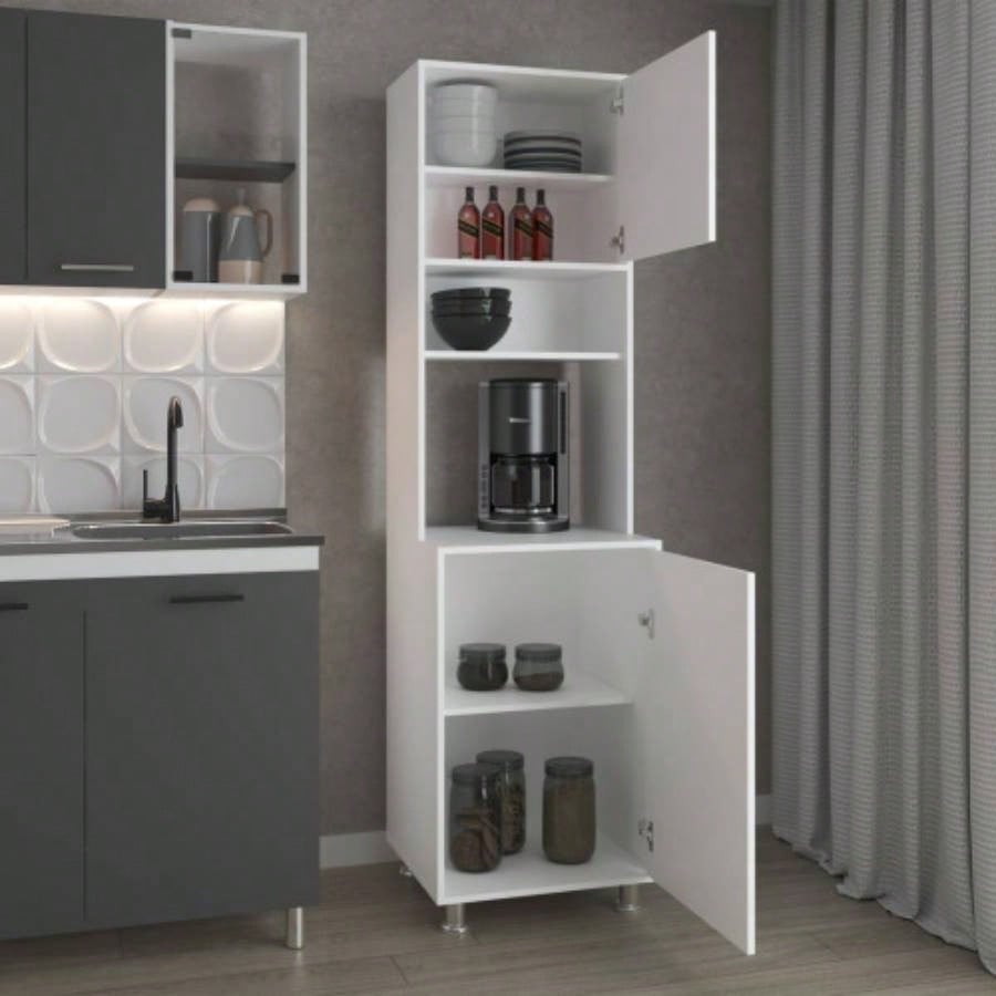 FM FURNITURE Buckeye Kitchen Pantry with Open Storage and 2 Doors, White