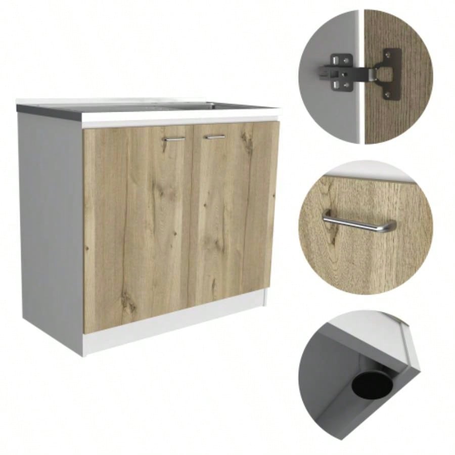 Utility Sink, Double Door Cabinet, Stainless Steel Countertop