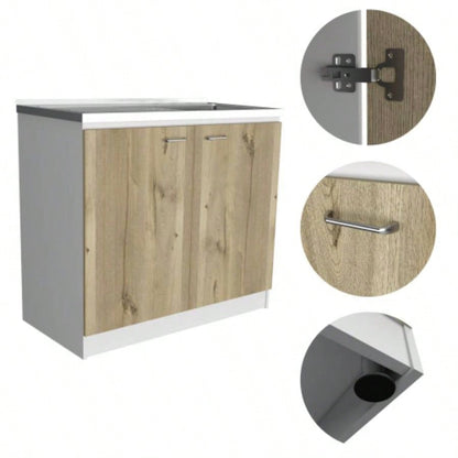 Utility Sink, Double Door Cabinet, Stainless Steel Countertop