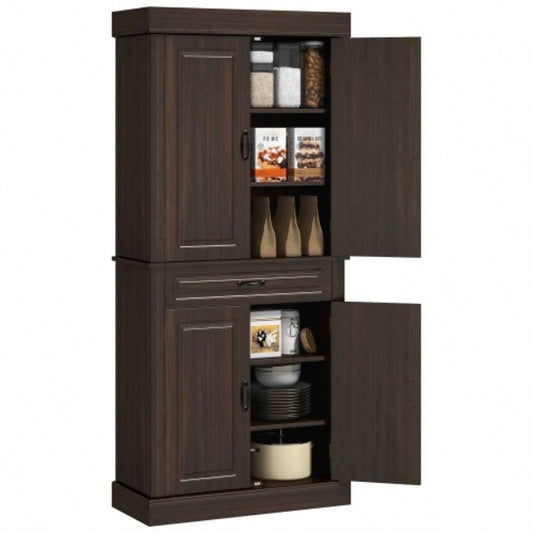 HOMCOM 71 Freestanding Kitchen Pantry with 4 Doors, and 2 Large Cabinets, Tall Storage Cabinet with Wide Drawer Dining Room, Coffee