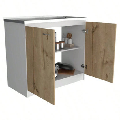 Utility Sink, Double Door Cabinet, Stainless Steel Countertop