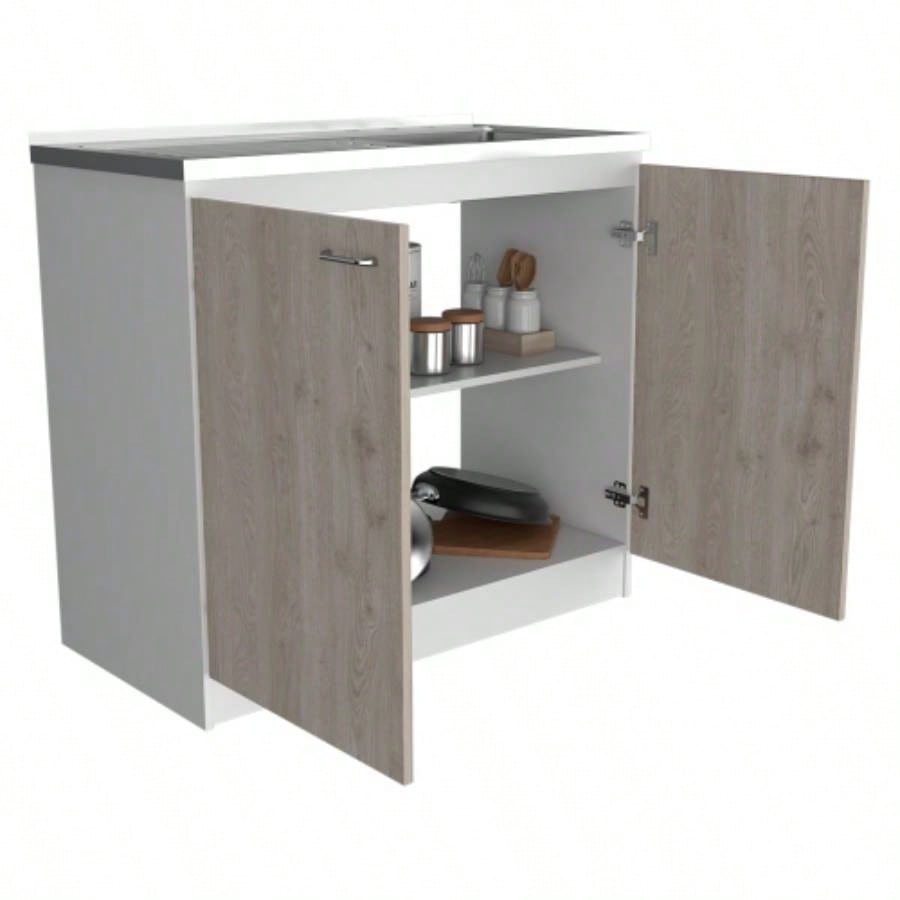 Utility Sink, Double Door Cabinet, Stainless Steel Countertop