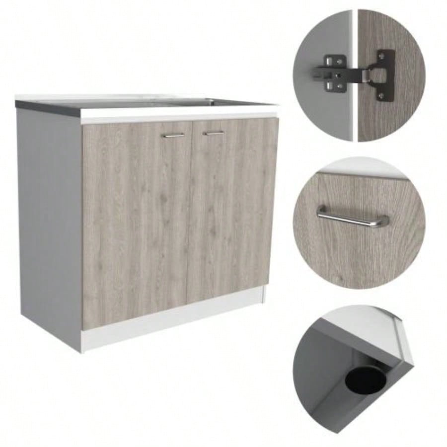 Utility Sink, Double Door Cabinet, Stainless Steel Countertop