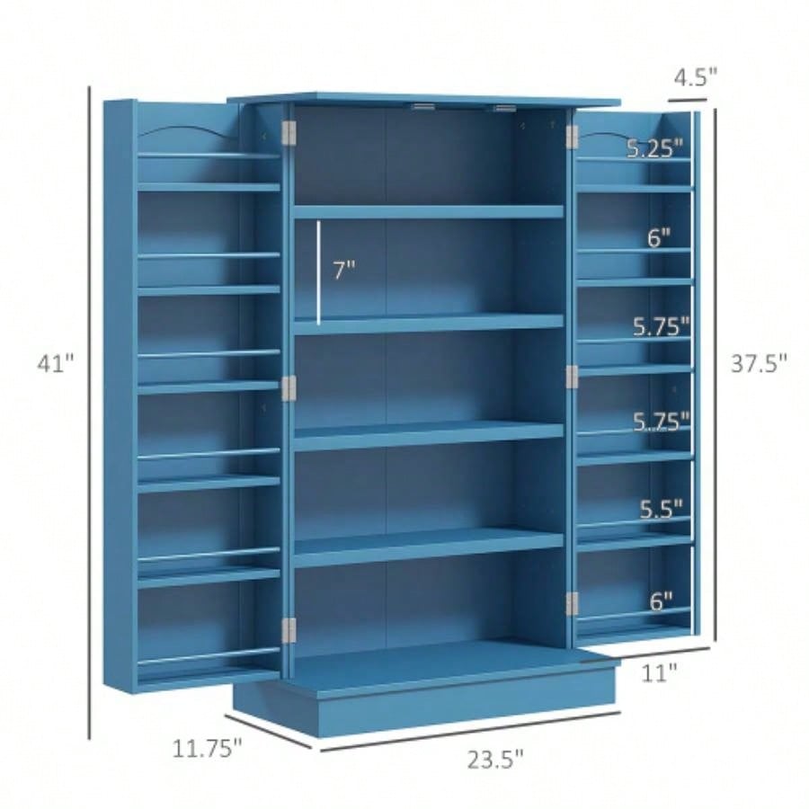 HOMCOM 41 Kitchen Pantry Storage Cabinet, Freestanding Kitchen Cabinet with 12 Door Shelves, Double Doors, 5 - tier Shelving and Adjustable Shelves, Blue