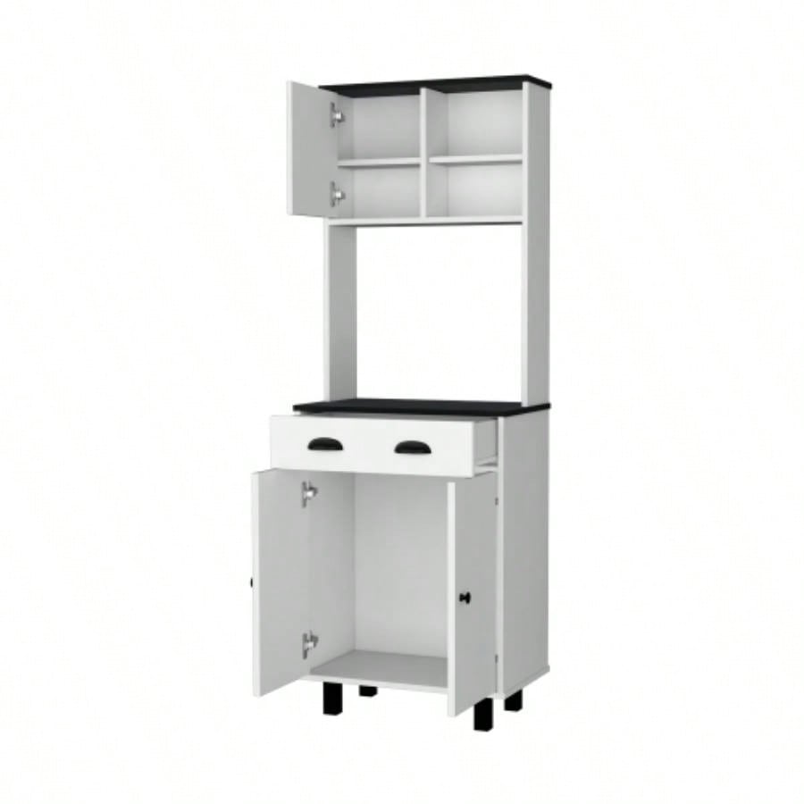 FM FURNITURE Tacna Kitchen Pantry with ample storage, 2 open shelves, 1 drawer, 1 cabinet, 2 shelves, White+wengue