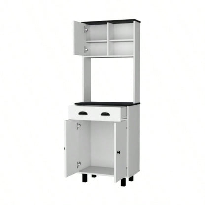 FM FURNITURE Tacna Kitchen Pantry with ample storage, 2 open shelves, 1 drawer, 1 cabinet, 2 shelves, White+wengue