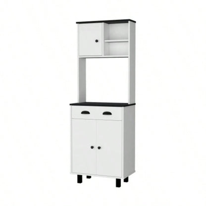 FM FURNITURE Tacna Kitchen Pantry with ample storage, 2 open shelves, 1 drawer, 1 cabinet, 2 shelves, White+wengue