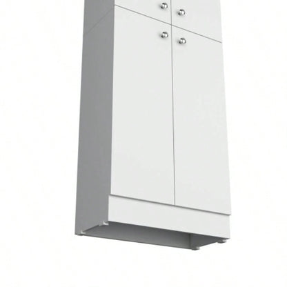 White Pantry Cabinet with 4 Doors and 5 Hidden Shelves
