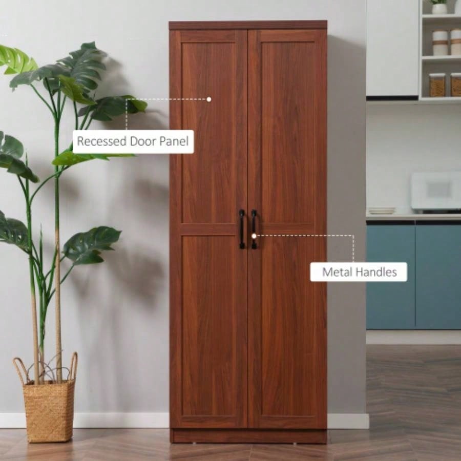 HOMCOM 63 2 - Door Kitchen Pantry, Freestanding Storage Cabinet with 5 - tier Shelving and 2 Adjustable Shelves Dining Room, Brown