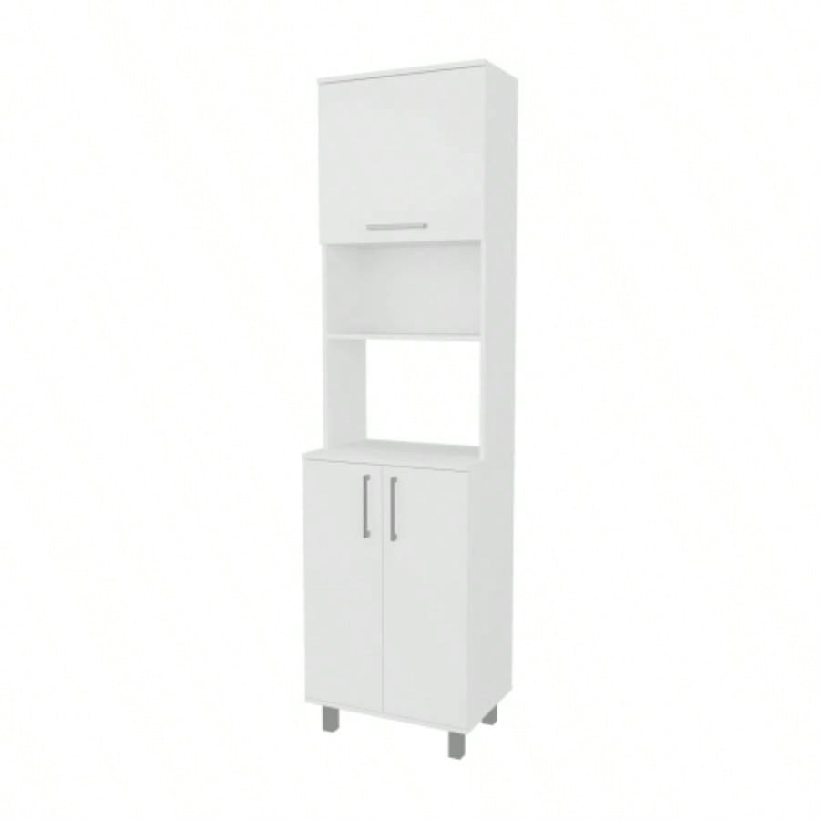 Kayenta Kitchen Pantry with 2 Pneumatic Door, Open Storage, and Bottom Cabinet, White.