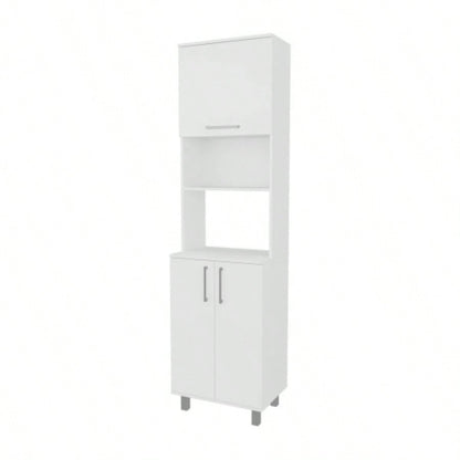 Kayenta Kitchen Pantry with 2 Pneumatic Door, Open Storage, and Bottom Cabinet, White.