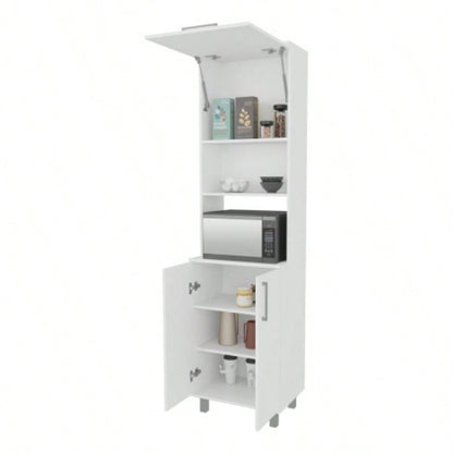 Kayenta Kitchen Pantry with 2 Pneumatic Door, Open Storage, and Bottom Cabinet, White.