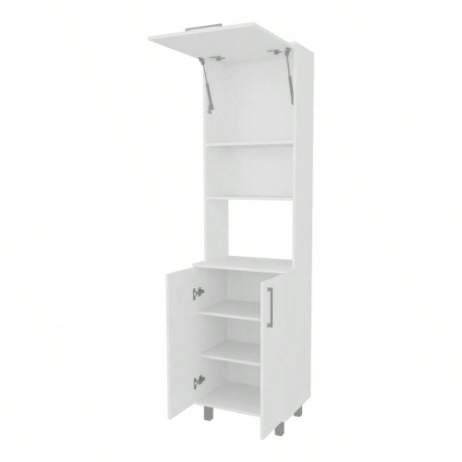 Kayenta Kitchen Pantry with 2 Pneumatic Door, Open Storage, and Bottom Cabinet, White.