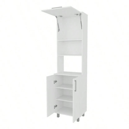Kayenta Kitchen Pantry with 2 Pneumatic Door, Open Storage, and Bottom Cabinet, White.