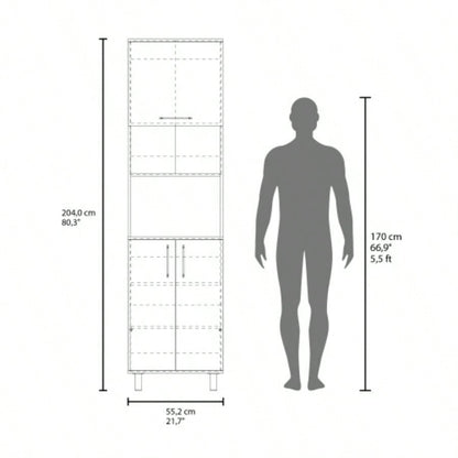 Kayenta Kitchen Pantry with 2 Pneumatic Door, Open Storage, and Bottom Cabinet, White.