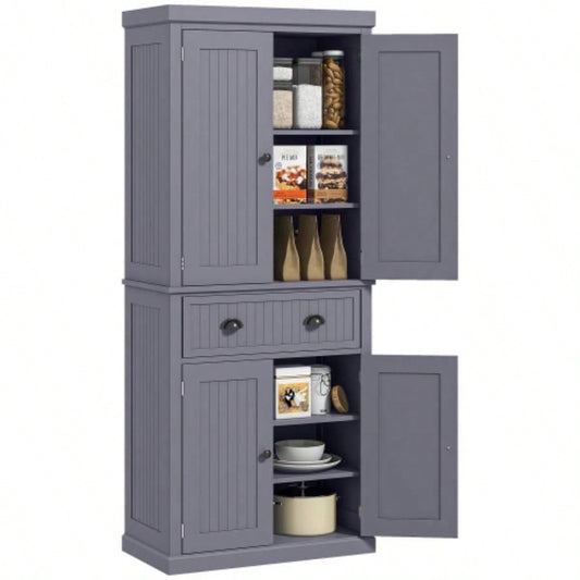 HOMCOM 72 Kitchen Pantry Cabinet, Freestanding Tall Storage Cabinet, Traditional Kitchen Cabinet with 4 Doors, Drawer and 3 Adjustable Shelves Dining Room, Navy Blue