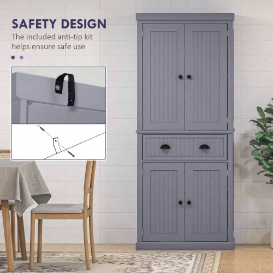 HOMCOM 72 Kitchen Pantry Cabinet, Freestanding Tall Storage Cabinet, Traditional Kitchen Cabinet with 4 Doors, Drawer and 3 Adjustable Shelves Dining Room, Navy Blue