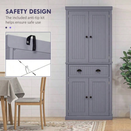 HOMCOM 72 Kitchen Pantry Cabinet, Freestanding Tall Storage Cabinet, Traditional Kitchen Cabinet with 4 Doors, Drawer and 3 Adjustable Shelves Dining Room, Navy Blue