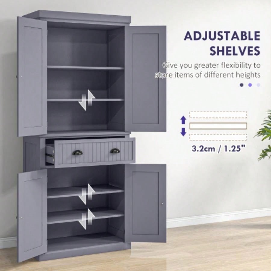 HOMCOM 72 Kitchen Pantry Cabinet, Freestanding Tall Storage Cabinet, Traditional Kitchen Cabinet with 4 Doors, Drawer and 3 Adjustable Shelves Dining Room, Navy Blue