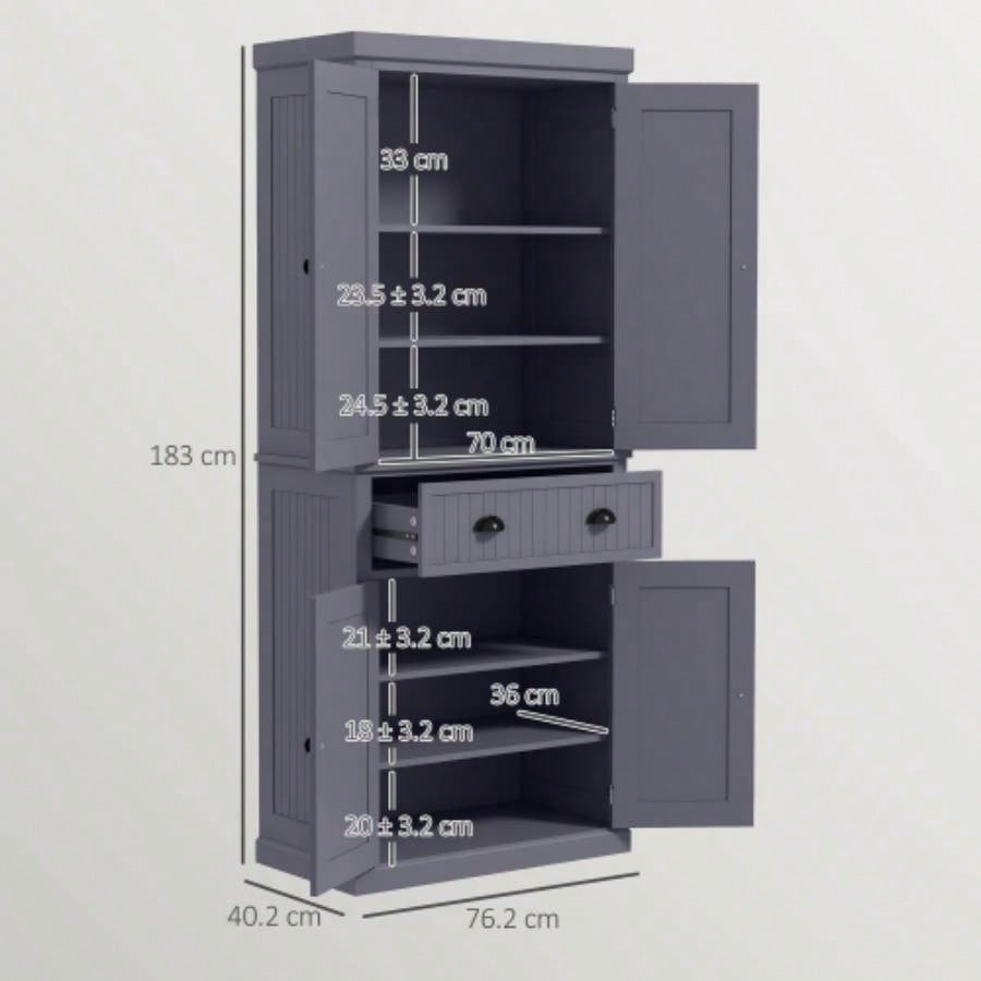 HOMCOM 72 Kitchen Pantry Cabinet, Freestanding Tall Storage Cabinet, Traditional Kitchen Cabinet with 4 Doors, Drawer and 3 Adjustable Shelves Dining Room, Navy Blue