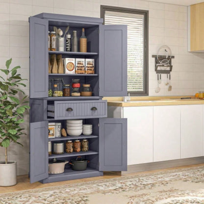 HOMCOM 72 Kitchen Pantry Cabinet, Freestanding Tall Storage Cabinet, Traditional Kitchen Cabinet with 4 Doors, Drawer and 3 Adjustable Shelves Dining Room, Navy Blue