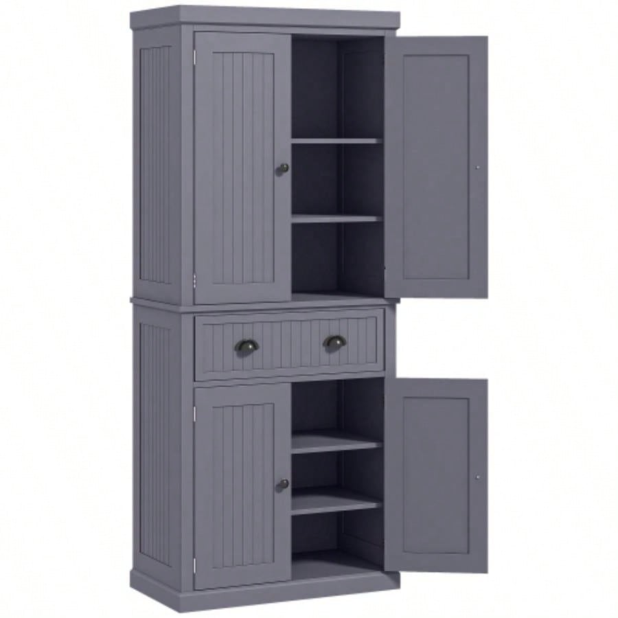 HOMCOM 72 Kitchen Pantry Cabinet, Freestanding Tall Storage Cabinet, Traditional Kitchen Cabinet with 4 Doors, Drawer and 3 Adjustable Shelves Dining Room, Navy Blue