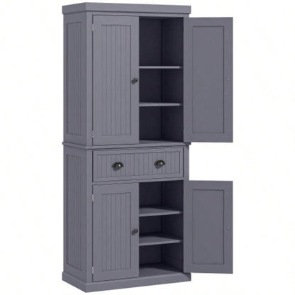 HOMCOM 72 Kitchen Pantry Cabinet, Freestanding Tall Storage Cabinet, Traditional Kitchen Cabinet with 4 Doors, Drawer and 3 Adjustable Shelves Dining Room, Navy Blue