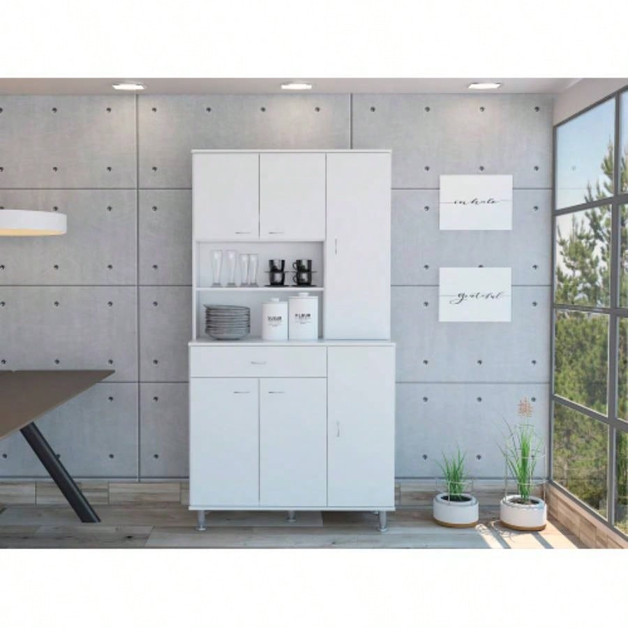 Venice 90 Pantry Cabinet, Multiple Cabinets, One Drawer, Two Open Shelves