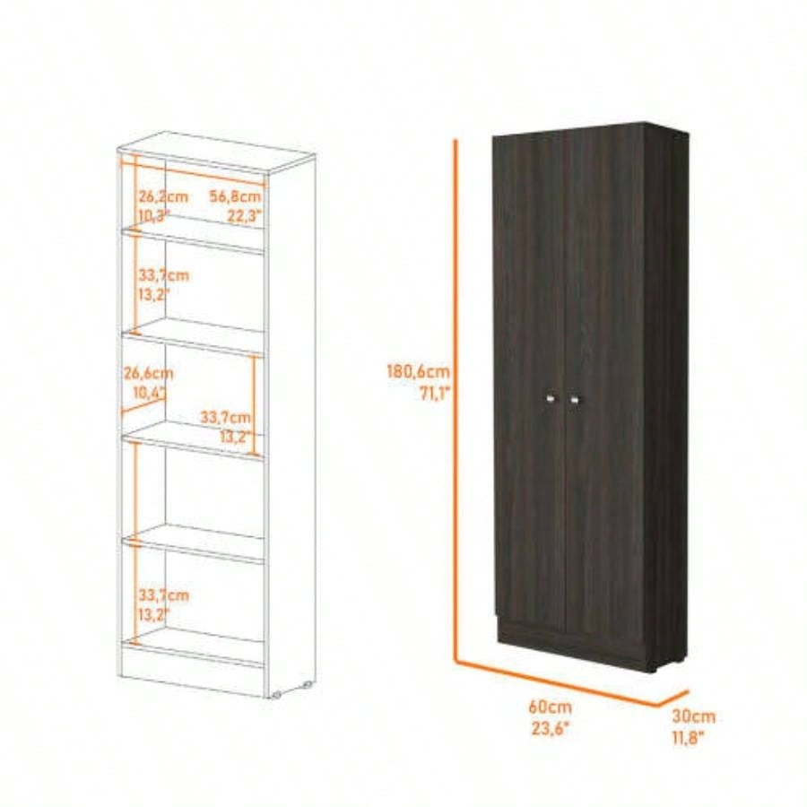 Virginia Double Door Storage Cabinet, Five Shelves